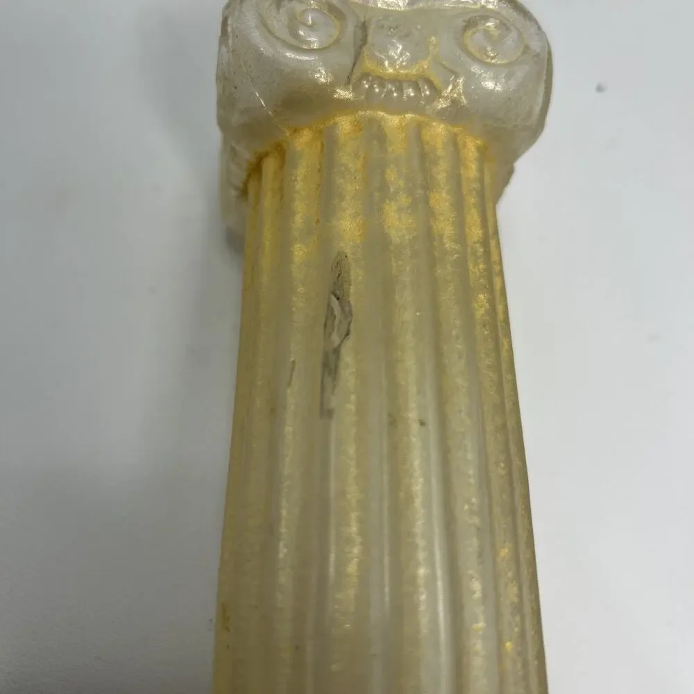 Vtg Gold Frosted Clear Glass Ionic Neo-Classical Greek Roman Column Candlestick